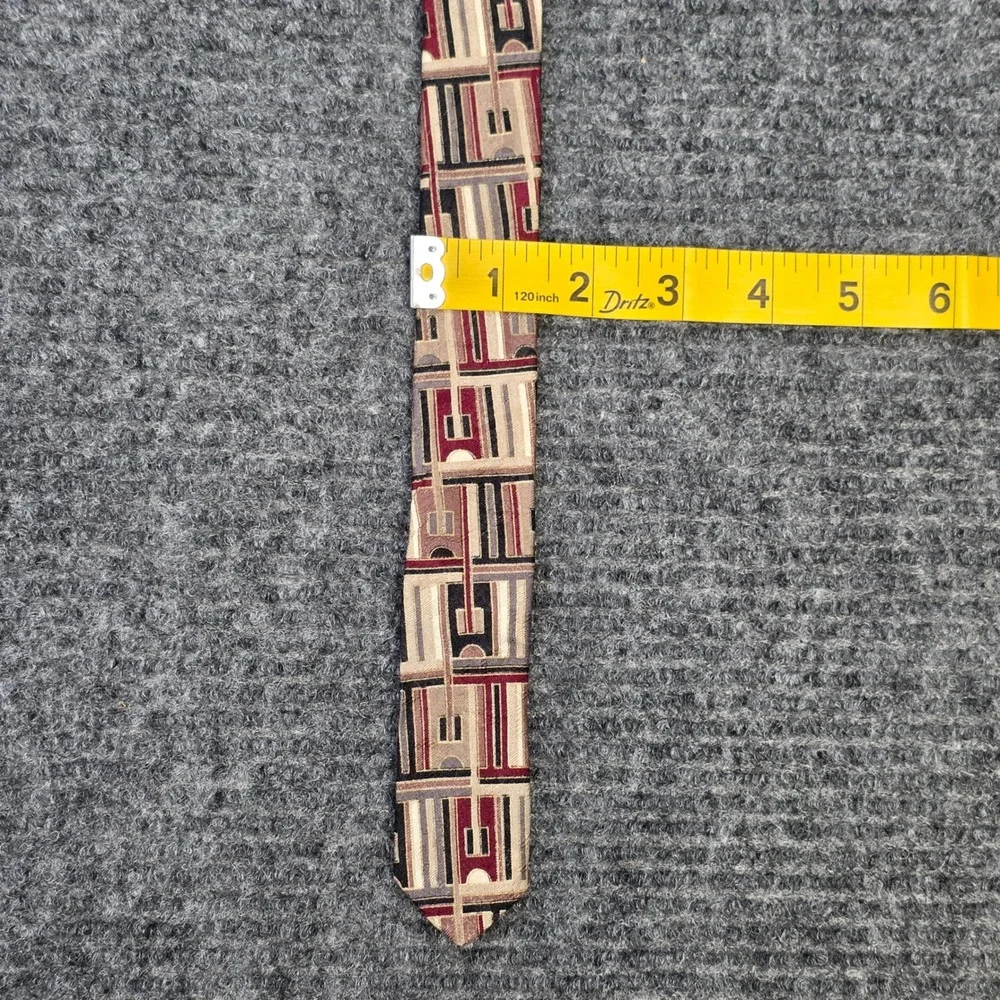 Vintage Gianfranco Ruffini Italy Abstract Silk Tie Men's Burgundy Tan Grey Short